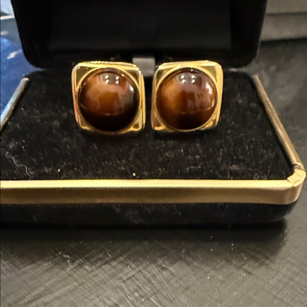 Gold-Tone Cufflinks With Tiger's Eye